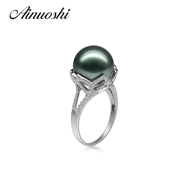 ainuoshi 925 sterling silver leaves shaped pearl rings tahitian pearls 11 12mm round pearl wedding - Pearl Wedding Rings ainuoshi 925 sterling silver leaves shaped pearl rings tahitian pearls 11 12mm round pearl wedding - Pearl Wedding Rings
