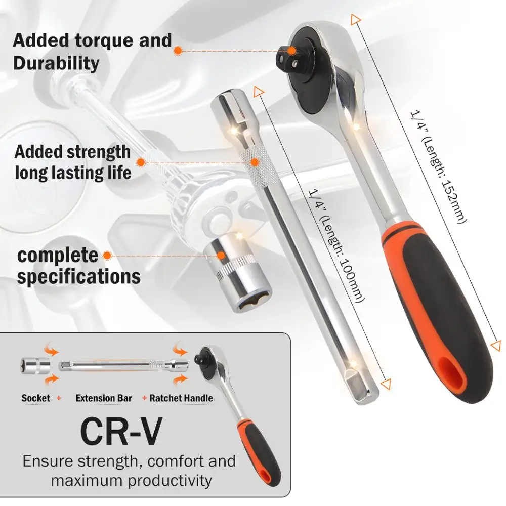 KSEIBI 1/4 в 6,35 м метрики и SAE Ratchet Комбинации для шлица «звездочка» Набор торцевых гаечных ключей хром-ванадиевая сталь Сталь трещотка привода Набор торцевых головок, набор инструментов гаечный ключ