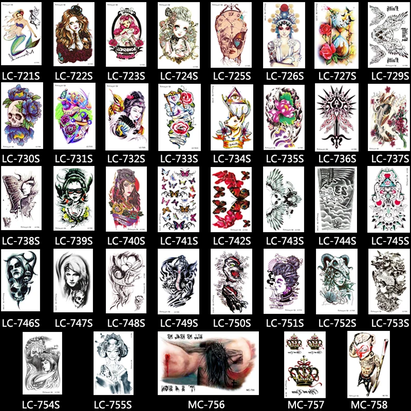 Us 074 1pc Women Men Fake Body Art Skull Girl Painting Tatoo Temporary Waterproof Flower Arm Sleeve Back Tattoo Paper Sticker Mc Design In