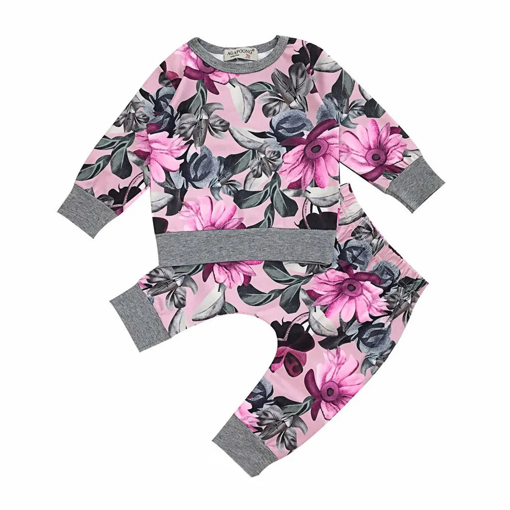 

MUQGEW Newborn Baby Girls Clothes Sets Fashion Winter Flower Print T-shirt Tops+Floral Pants Leggings Outfits Set baby kleding