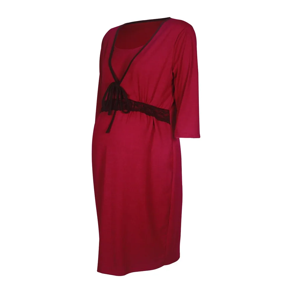 Женское платье для кормящих, пижамы для беременных, пижамы для кормящих беременных, ночная рубашка для кормящих, элегантные платья для беременных - Цвет: Wine