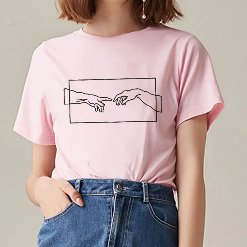 

Harajuku T-shirt Michelangelo Print Aesthetic Funny T Shirt Women Clothes 2019 Summer New Arrival Kawaii Graphic Tumblr Shirt