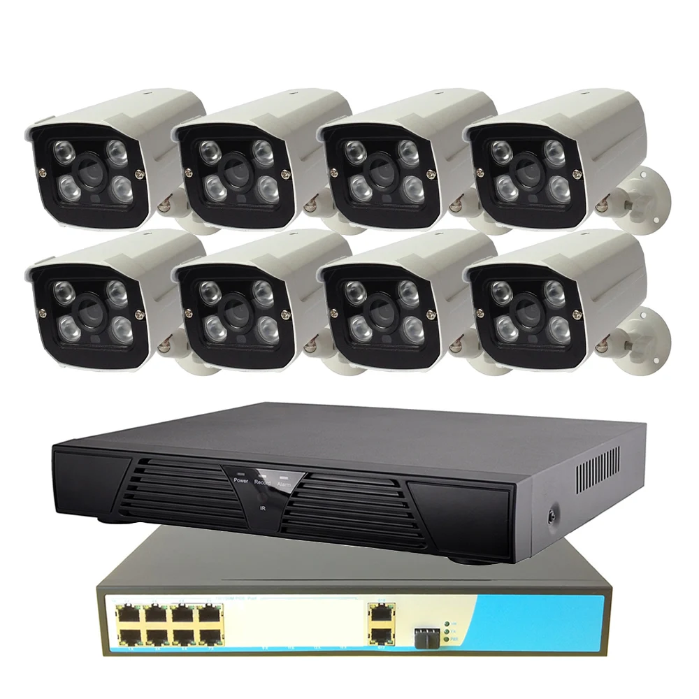 8CH POE безопасности Системы 1080 P 8ch NVR + 8ch коммутатор PoE + 2MP Открытый POE IP Камера наблюдения Системы ИК Ночное видение