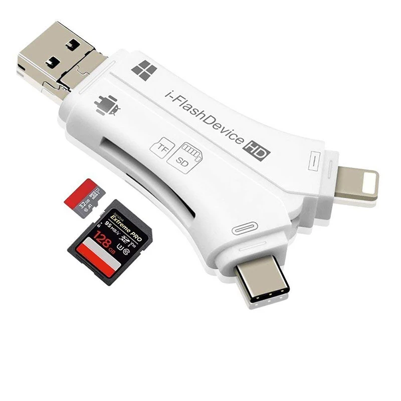 4 в 1 я флэш-накопитель OTG кардридер type C USB Micro SD/TF кардридер адаптер для iPhone 5 6 7 8 iPad Macbook Android камера