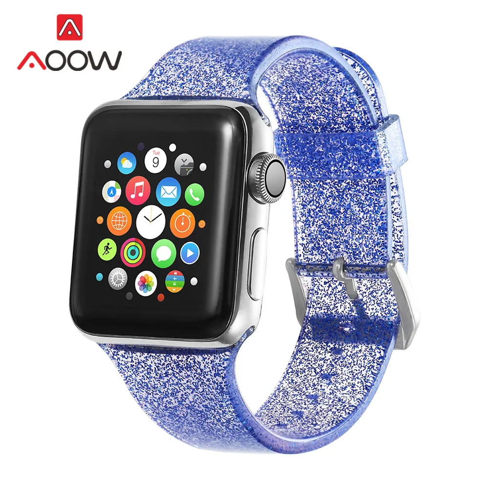 Блестящий силиконовый ремешок для часов Apple Watch 38 мм 42 40 44 прозрачный Сияющий