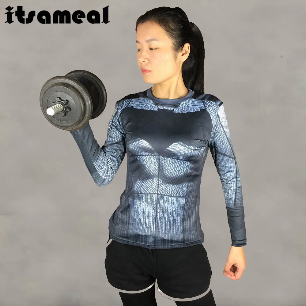 

Superman VS Batman Compression Shirt 3D Printed T-shirts Women Slim Long Sleeve Crossfit Tops Female Cosplay Costumes For Lady