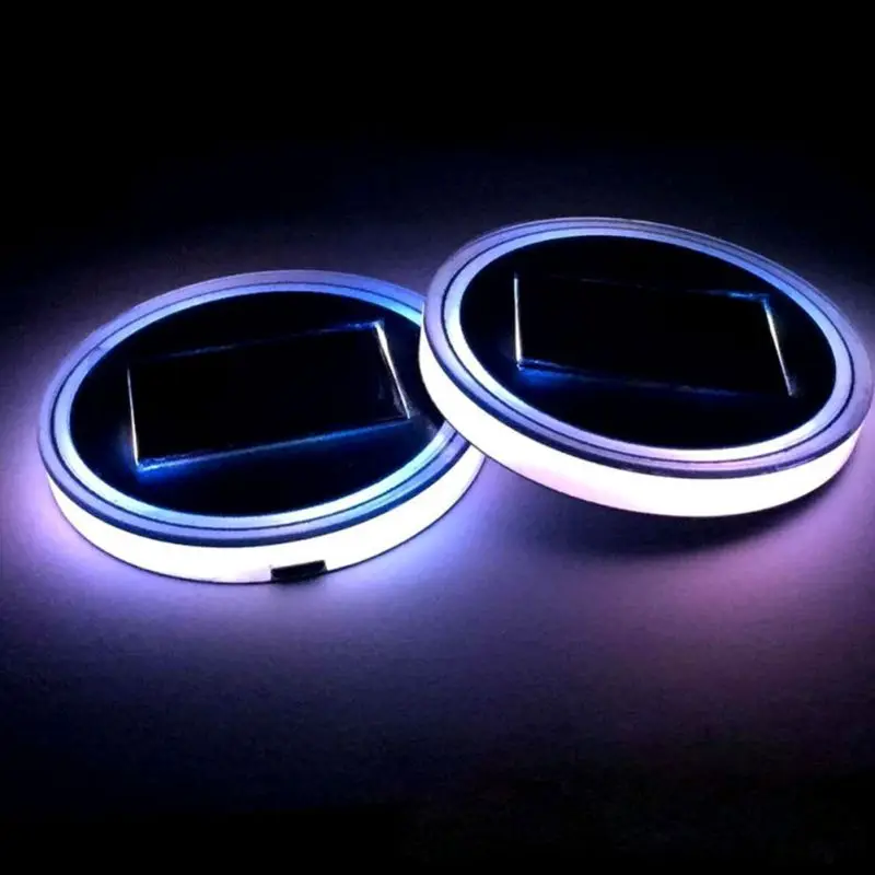 

RGB 7 Colors 2pcs Solar LED Cup Pad Holder Anti Slip Mat Solar Power Lights USB Car Cup Bottom Mat