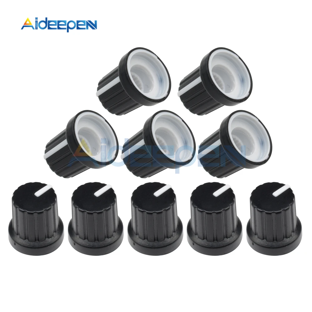 

20Pcs Plastic Threaded Knurled Potentiometer Knobs Caps 6mm Shaft Hole Dia Diameter WH148 Potentiometer Caps