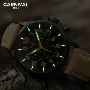 

Carnival Mens Watches Top Brand Luxury Tritium Watch Men Sport Military Quartz Chronograph Wristwatch Luminous Clock erkek saat