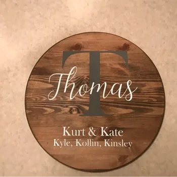 

Romantic Fashion Wooden Wedding Sign Display Bride Groom Name Date Display Card Round Wedding Signs Personalized Wooden Sign