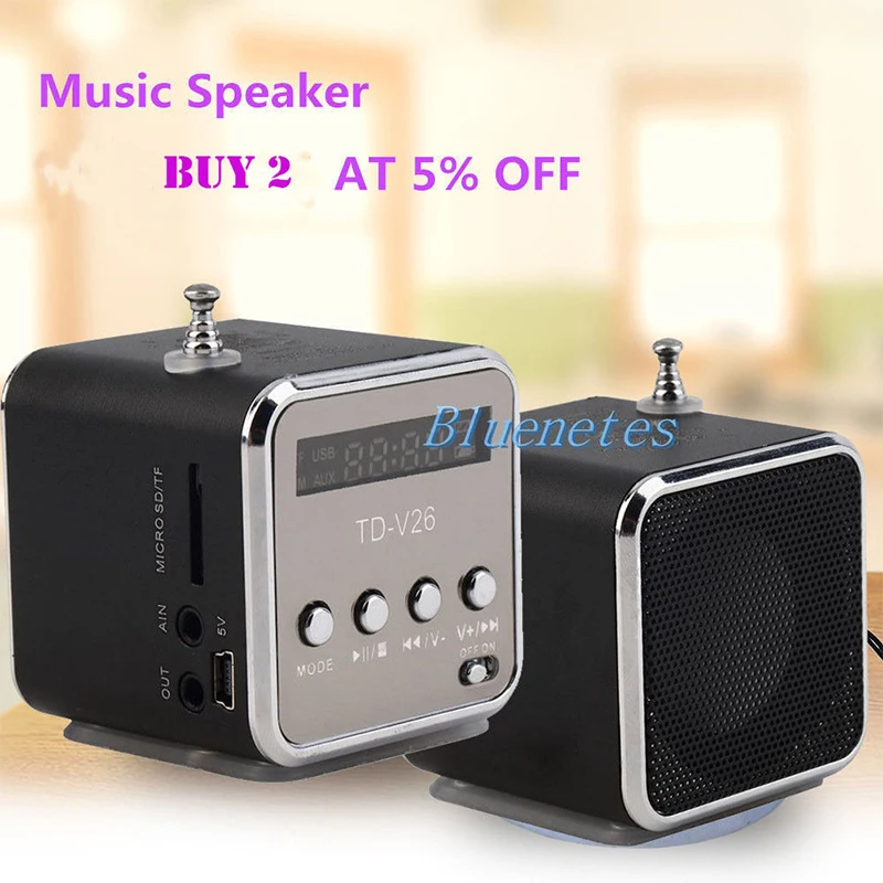

DOITOP Mini Portable Speaker TD-V26 Digital LCD Sound Micro SD TF FM Radio Music Stereo Loud speaker for MP3 Laptop Mobile Phone