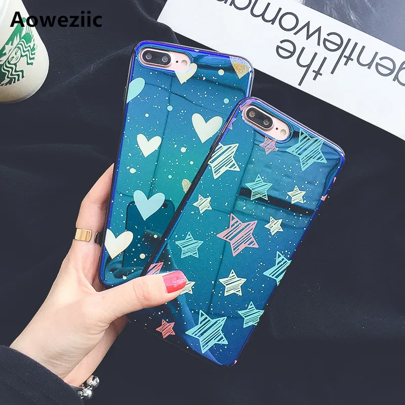 

Aoweziic Minimalist creativity stars mobile phone case For iphone X XS MAX XR 7 6s 8plus protective sleeve blue silicone female
