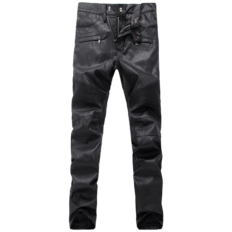 PU Leather Men's stylish Riding Jeans Biker slim pants 6