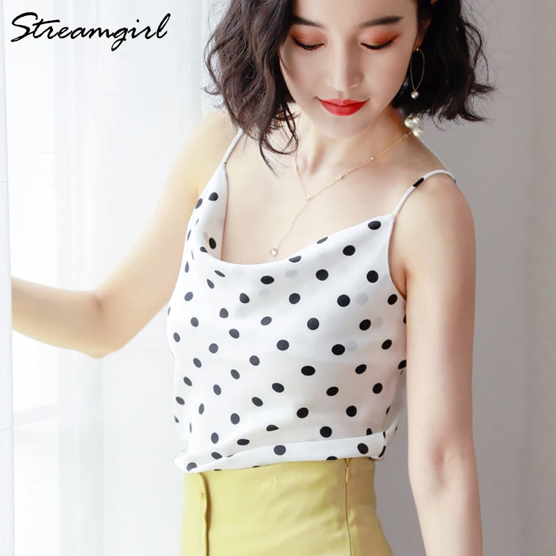 Streamgirl летние бюстгальтеры для женщин, топ в горошек, блузка, летняя белая майка, сексуальные топы для женщин, черный топ без рукавов