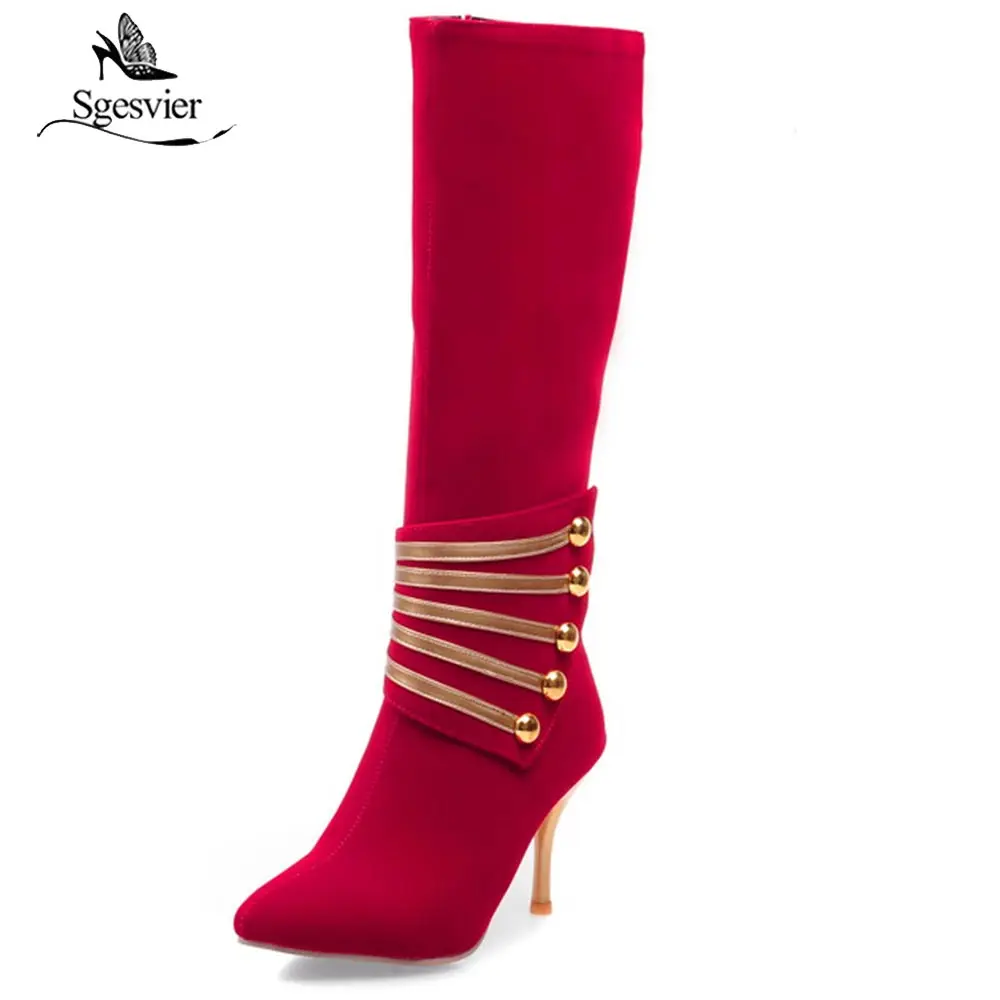 

Sgesvier 2018 Fashion Women Knee High Boots All Match Thin High Heel Pointed Toe Women Motorcycle Boots Plus Size 32-45 OX543