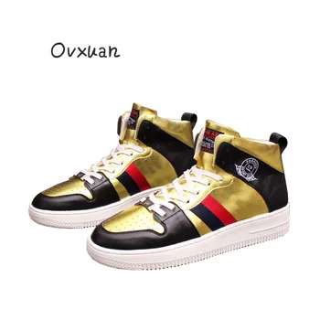 

OVXUAN 2019 Metal Mixed Stripe Casual Platform Trainer Shoes Men Male High Top Party Dress Loafers Sneakers Sapato Masculino Men