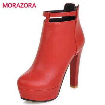 

MORAZORA High heels boots women platform shoes autumn after zipper ankle boots work party fashion boots elegant
