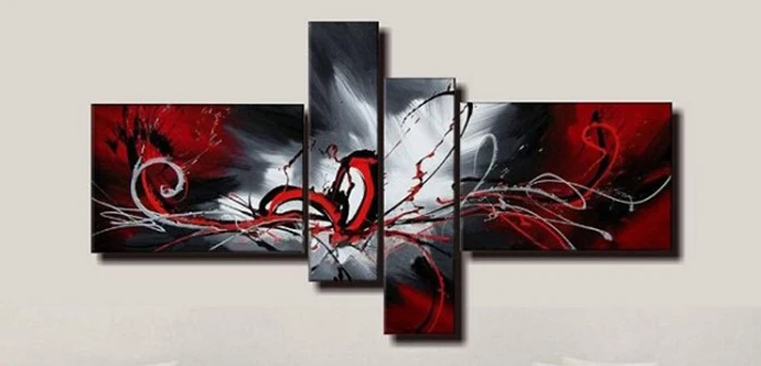 Black red 100% Hand Painted Abstract Wall Art Canvas Oil Painting For