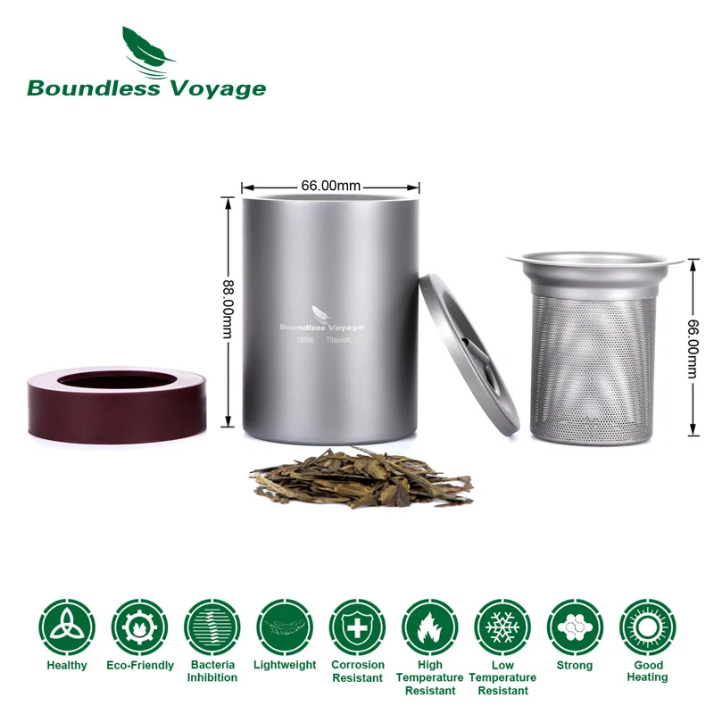 Boundless Voyage titanio puro Pared de doble capa taza de té al aire libre camping senderismo portátil té con filtro 180 ml