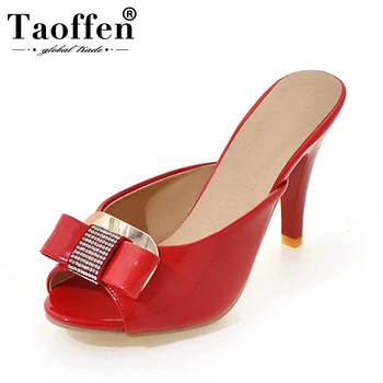 

TAOFFEN 4 Colors Size 32-43 Women Sandals Open Toe Slip On Bowknot Thin Heel Women Summer Shoes Sexy Ornate For Party Footwear