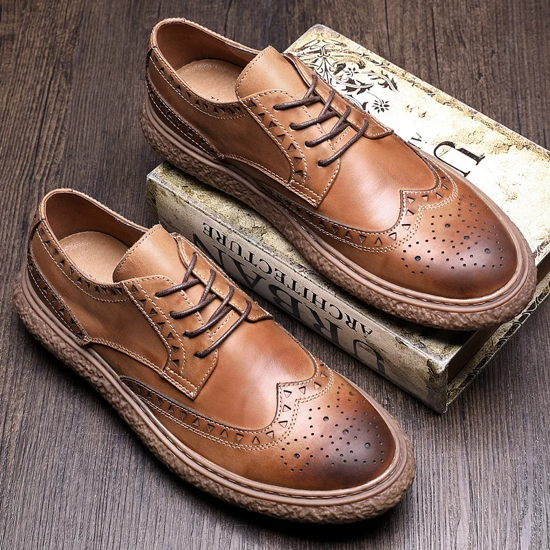 Bullock Vache Tout Décontractées En Naturel Brown allumette Décontracté Véritable Cuir Chaussures Mocassins Sculpture Mâle Hommes Mens noir EDWH29IY