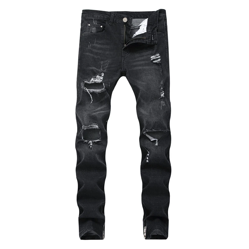HMILY обтягивающие Мужские джинсы Рваные Ботильоны черные тонкие стрейч с дырками и потертостями мужские s байкерские джинсы брендовая