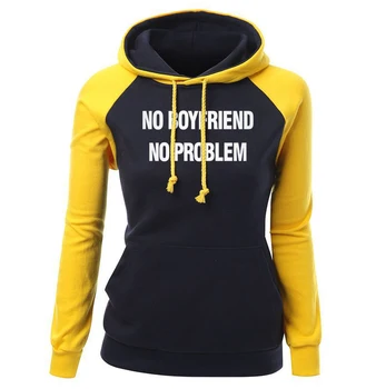 

NO BOYFRIEND NO PROBLEM Letter Print 2018 Autumn Winter Fleece Raglan Hoodies For Women Brand Clothing Sweatshirt Harajuku Hot