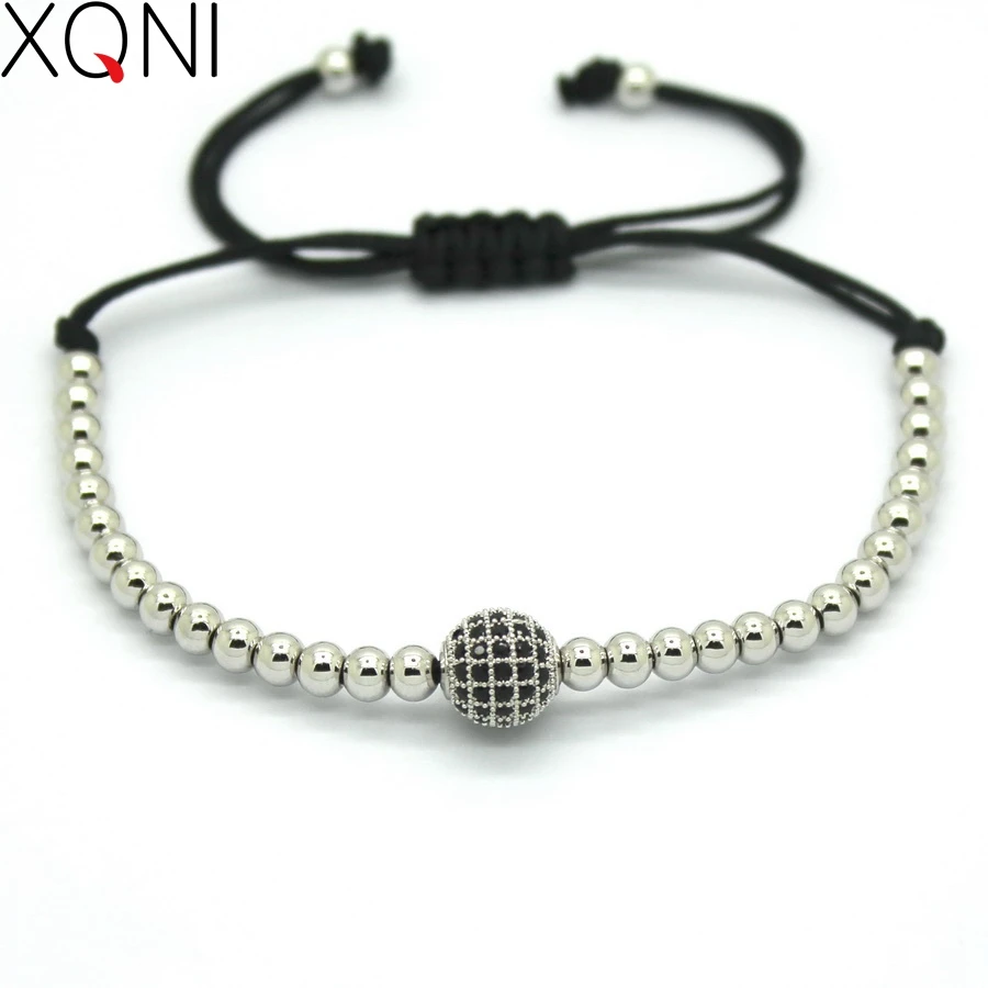

XQNI Brand Silver Plated Strand Charm Bracelets Famale Jewelry Trendy Mini CZ Braiding Macrame Beads Women Bracelets Gift