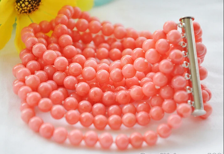 

Hot sell ->@@ shipping>>>>z6159 6mm 8rstrands round pink coral bracelet 8inch new -Top quality free shipping