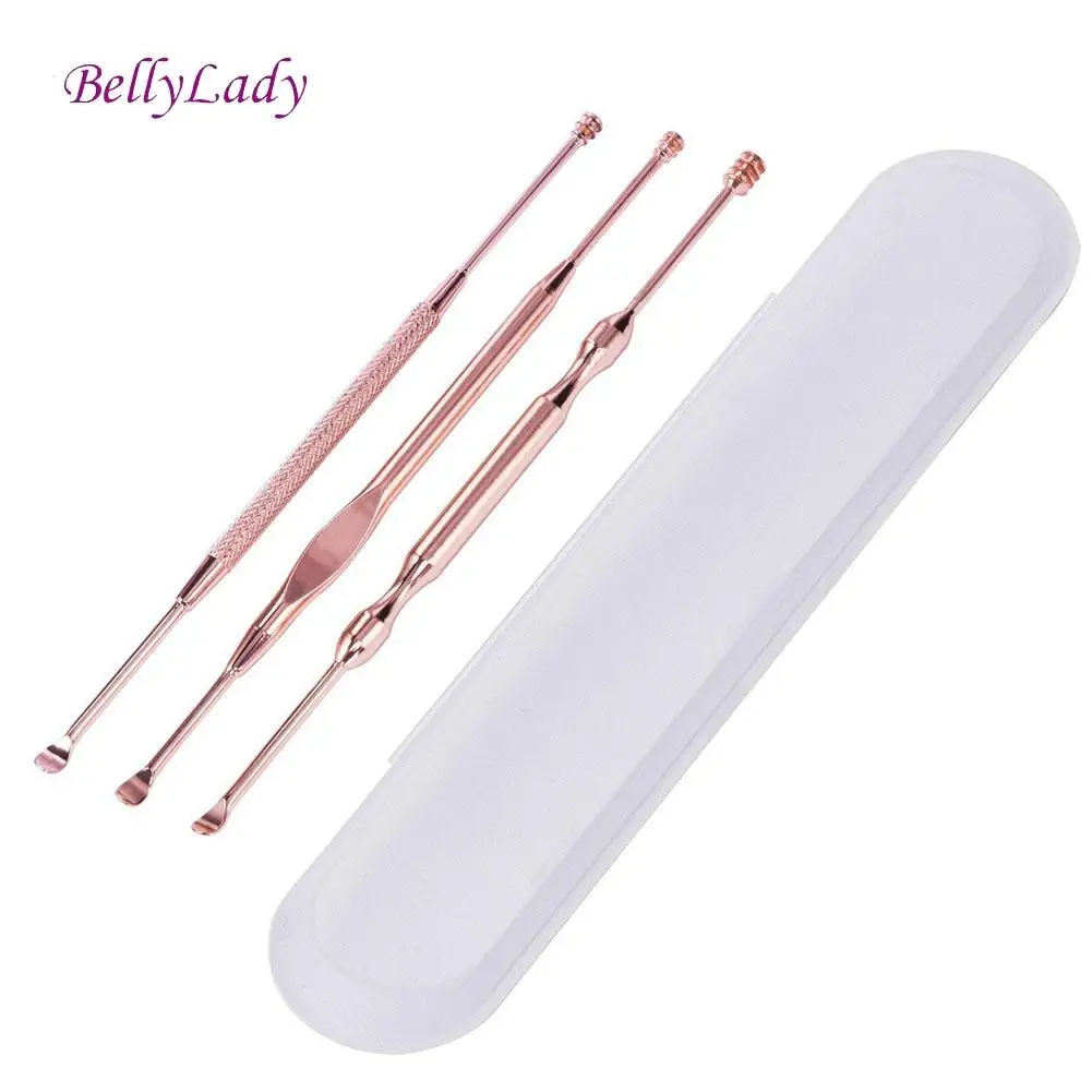 

BellyLady 3Pcs/Set Ear Pick Set Stainless Steel Spiral Double-Ended Wax Remover Cleaner Ear Care Tools with Box