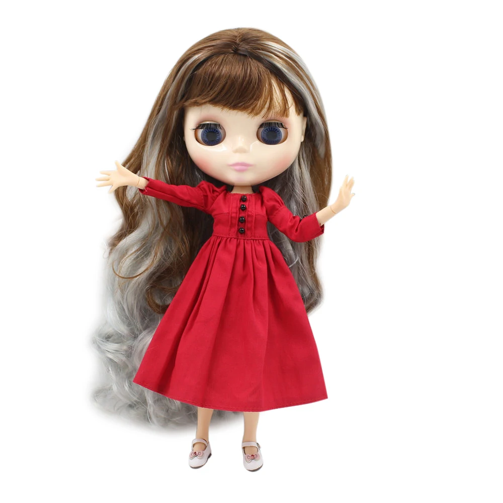 

blyth doll joint body factory 1/6 doll BL8800/6005(280)9158(230) brown mix grey hair with bangs for girl toy DIY