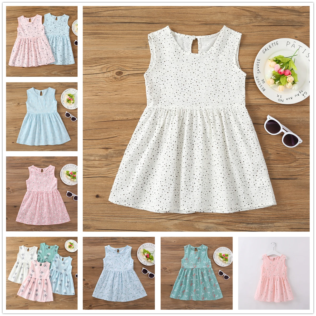 

2-8Y Toddler Baby Girls White Princess Dress Summer Kids Birthday Clothes Cute Children Cotton Clothing Flower Girl Dresses Pink