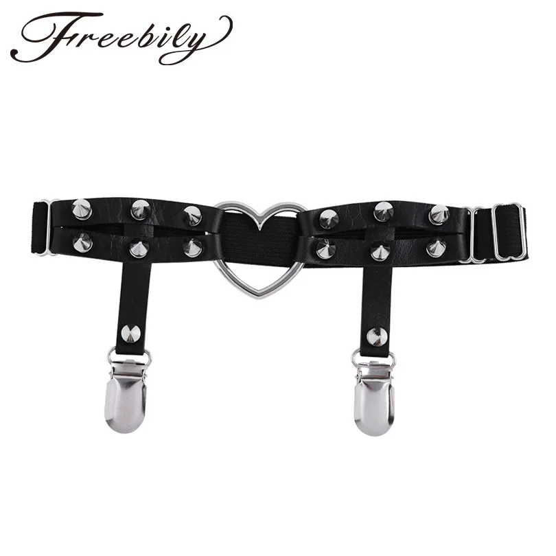 1Pc Women Leg Harness Garter Belt Punk Rivet Stud Heart Adjustable