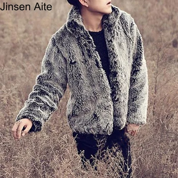 

Jinsen Aite New Fashion Winter Jacket Korea Style Causal Solid Mandarin Collar Faux Fox Fur Soft Men Coat S-3XL Plus Size JS541