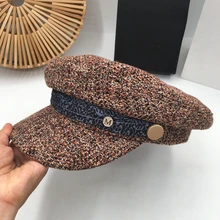 Южная Корея Мода Люди Вязание восьмиугольная шапка женская лето осень зима темно-синий берет весной и осенью