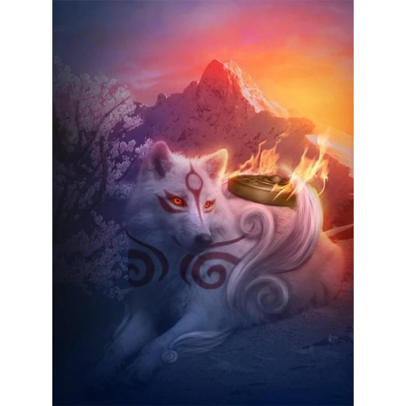 Animals 5D Diy Diamond Painting Cross Stitch Night At Wolf Handmade Diamond Mosaic Kits Diamond Embroidery Rhinestones