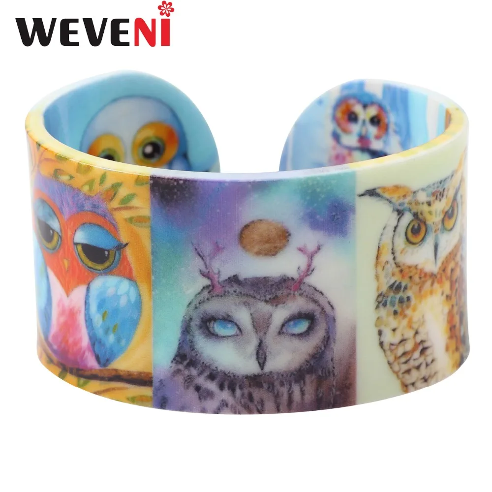 WEVENI акриловые Сова Печать Любовь широкие браслеты браслет ювелирные изделия для
