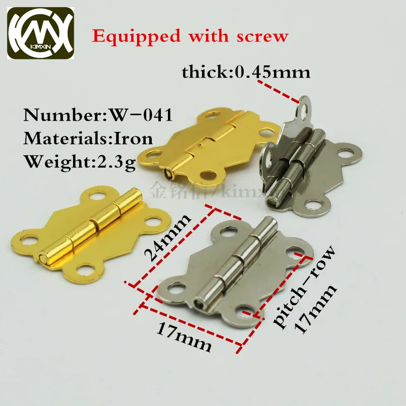 Koop 20 st 17*24mm verkoop Fabrikant hoogwaardige houten doos hardware, verpakking scharnier hardware, 4 gat kleine houten scharnier, KIMXIN W 041