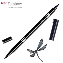 Tombow ABT, двойная кисть, ручка, художественный маркер, N15, черный, 1 шт., блестящая кисть и тонкий кончик, маркер, ручка для рисования, дизайн письма