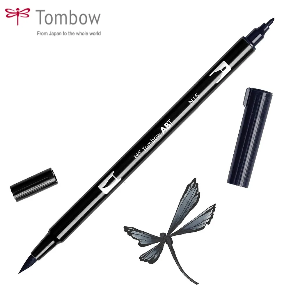 Tombow ABT двойной маркер черный для рисования N15 1 шт. Blendable Brush и Fine Tip