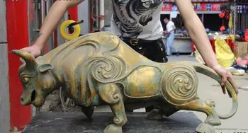 

17" Chinese Dynasty Bronze Copper Gild Lucky Valour Ox Oxen Bull KingNeed Statue