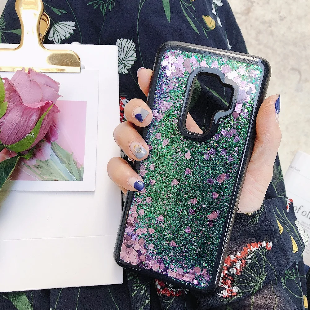 

Heart Glitter Phone Case For Huawei Honor 8 9 7X V10 Liquid Quicksand Cover For Huawei Y9 2019 2018 Nova 2 2S Plus Bling Case