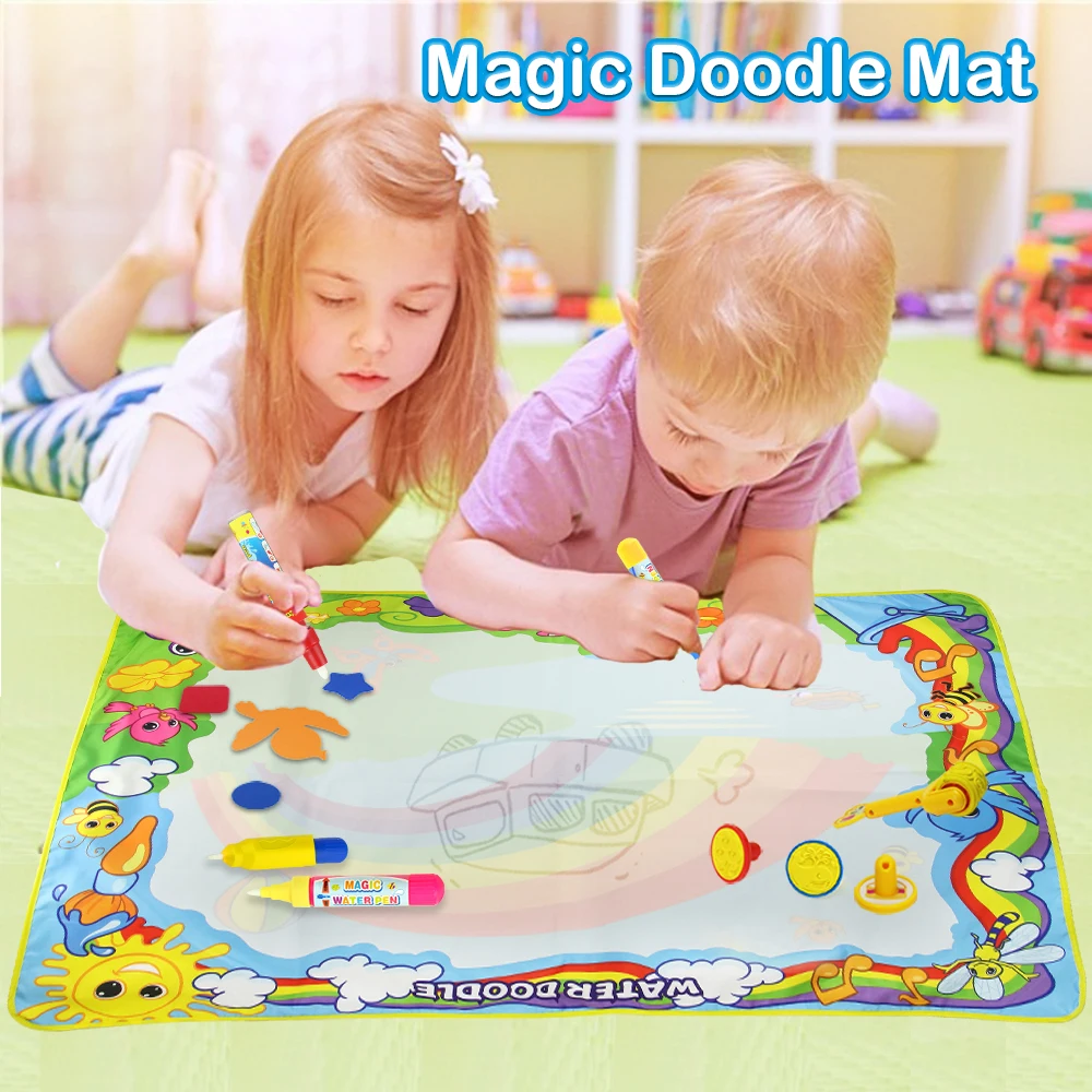 

Large Size 120*90cm Water Drawing Mat Pianting Writing Boards with 4 pcs Water Pens EVA Stamps Kids Education Toy Drawing Set [