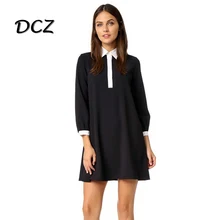 2016 new fashion casual dress long sleeves solid autumn women dress Christmas vestidos party dress loose ladies black dresses