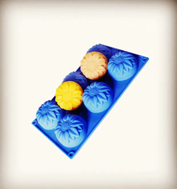 Six sunflower mold silicone cake molds manual soap making flower pattern round silicone molds
