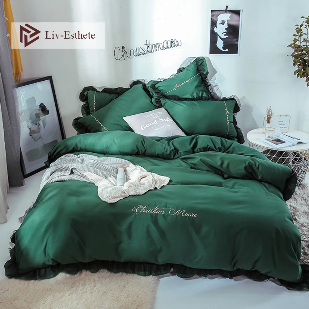 Liv Esthete Luxury Beauty Dark Green Bedding Set For Girl Gift