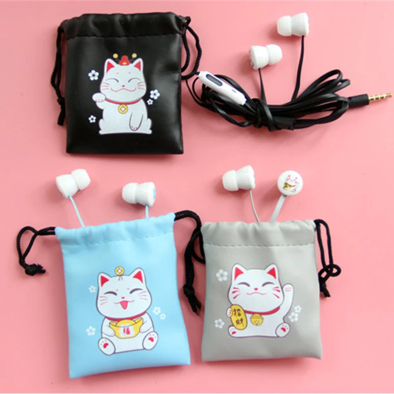 Cute Lucky Cat Earphones 3.5mm in ear Earbuds with Mic with Earphone