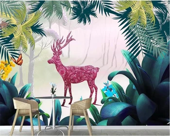 

beibehang papel de parede 3d Custom Nordic style tropical forest elk background wall decoration mural Children's room wallpaper