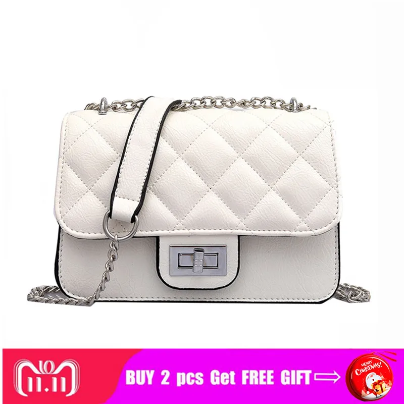 

Chic Fashion Women PU Leather Rhombus Mini Shoulder Bags Cover Black/White/Silver/Champagne Cross Body Hasp Chain Bag Small Size