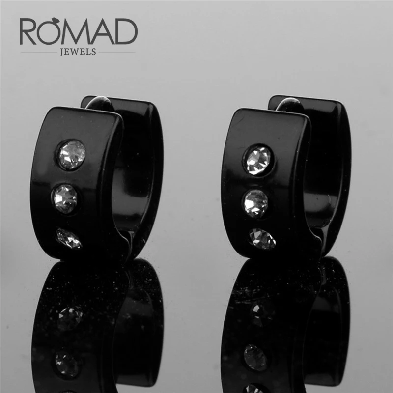 

Romad JEWELS Titanium Hoop earring Small Circle Earrings Smooth Shiny CZ Punk Rock Hoop Earrings for Women&Men R4